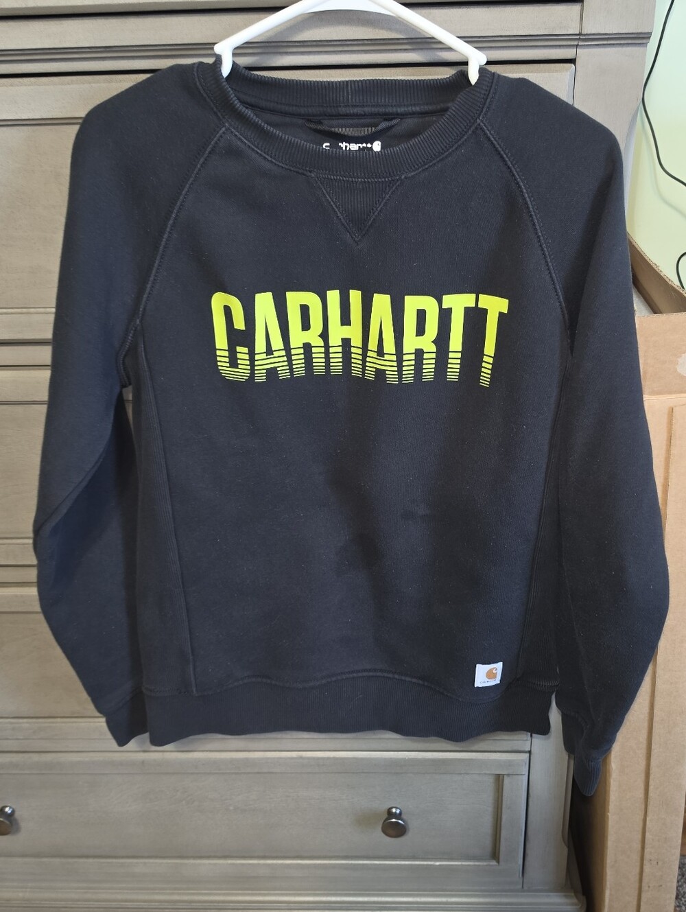 Carhartt Men's Black Crewneck Sweatshirt with Neon Yellow Logo